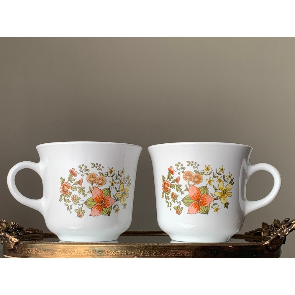 Vintage Set of 2 Corelle Fall Floral Coffee Cups Indian Summer Print